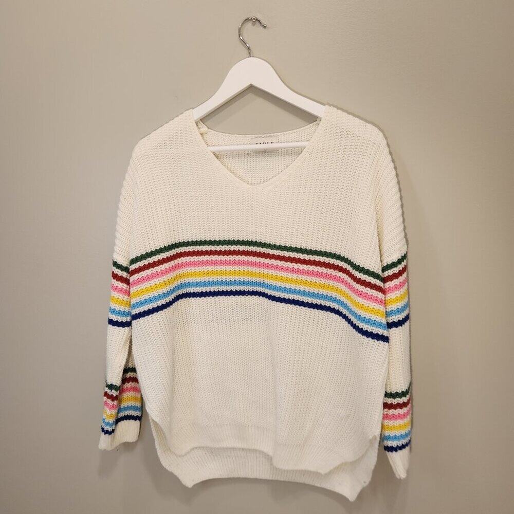 Fable Sweater Oversized Chunky Knit Rainbow Fall Winter Layer - Size M/L